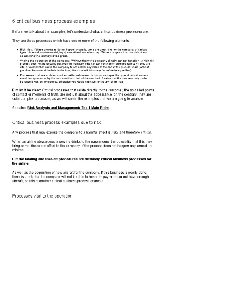 Critical Business Process Examples | PDF | Business Process | Risk