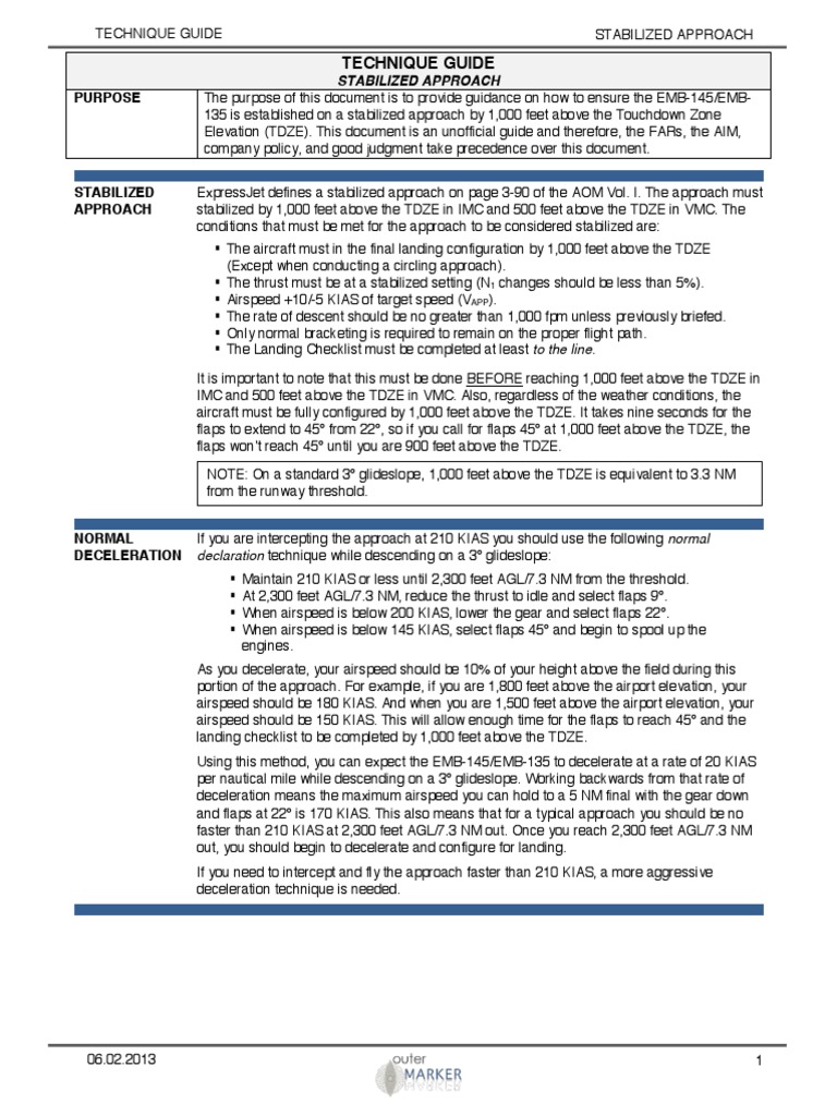 Stabilized Approach Technique Guide | PDF | Flap (Aeronautics) | Runway