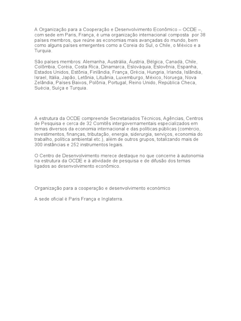 A Organização para A Cooperação e Desenvolvimento Econômico | PDF