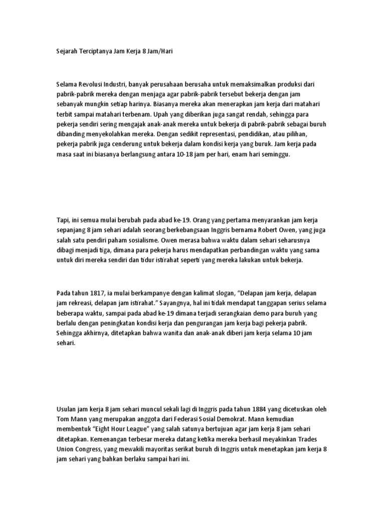 Sejarah Terciptanya Jam Kerja 8 Jam Per Hari PDF