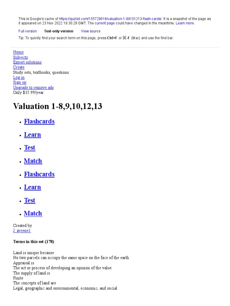 Valuation 1 89101213 Flashcards Quizlet Download Free PDF