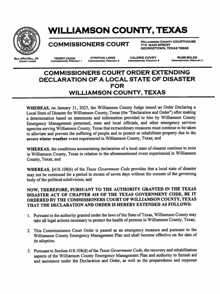 Williamson County Extension of Disaster Declaration Feb. 7, 2023 PDF