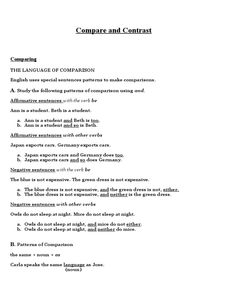 Compare and Contrast | Download Free PDF | Adverb | Verb