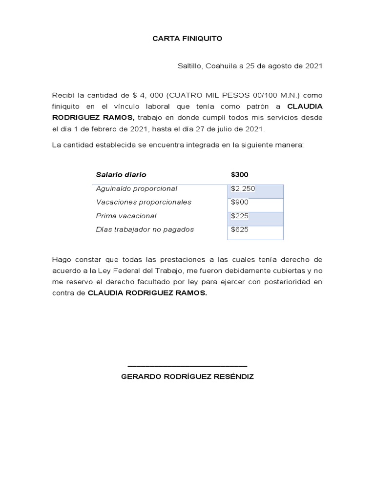 Carta Finiquito | PDF