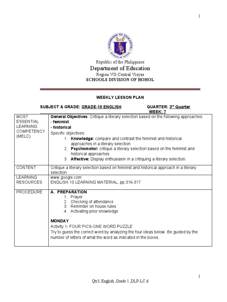 Prototype - Lesson Plan - English 10 Q3 Week 7 | PDF | Feminism ...