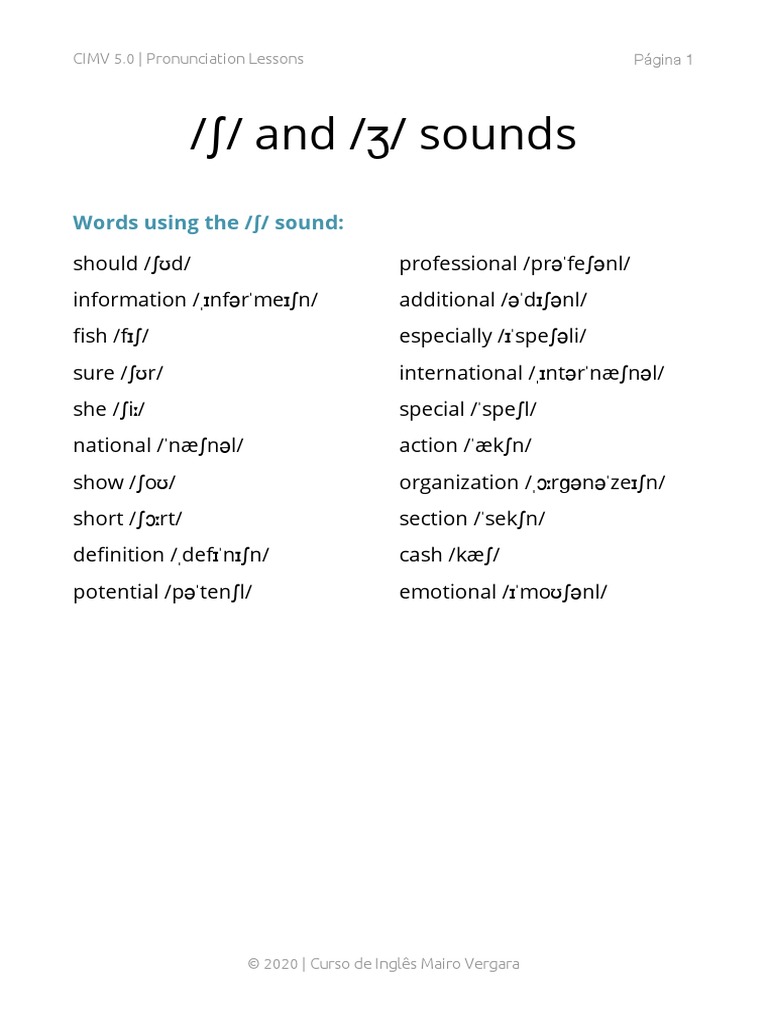 Pronunciation Lesson 17 - Ʃ and Ʒ Sounds | PDF