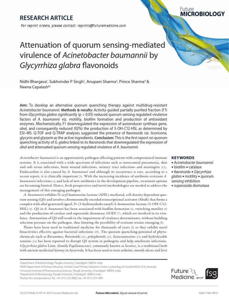 Attenuation of Quorum SensingMediated Virulence of