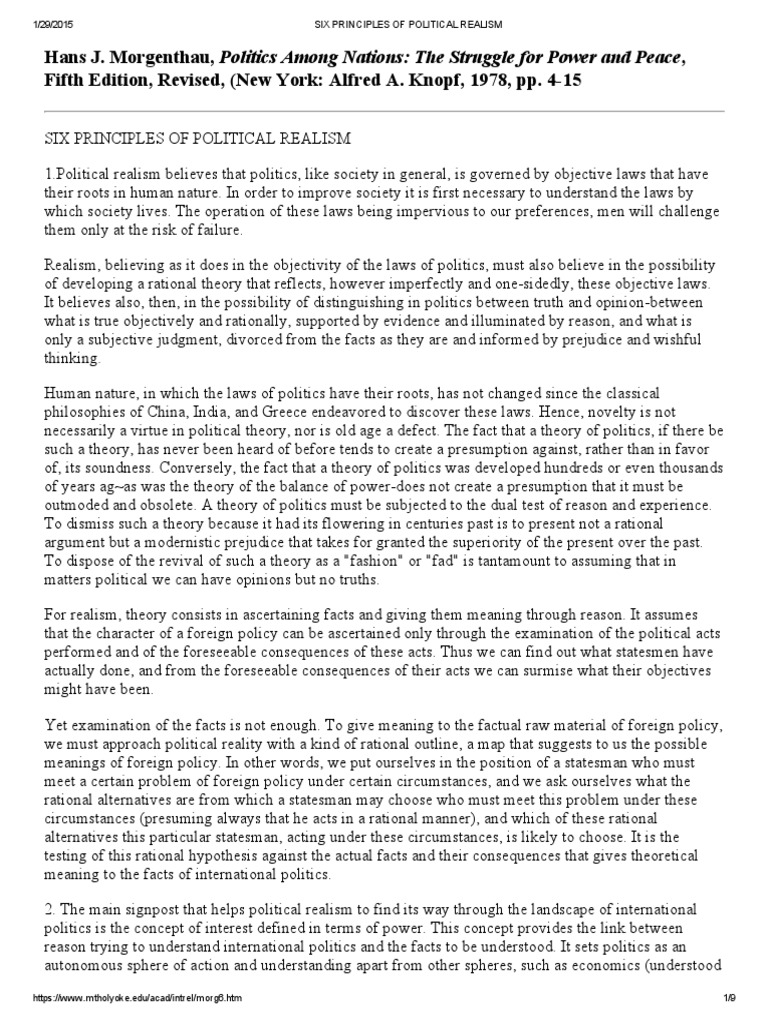 Theory Of Political Realism In Globalization