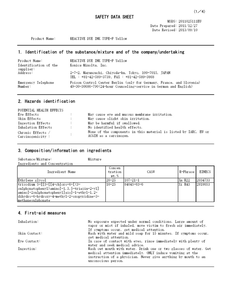 Konica Minolta Toner Safety Data Sheet | PDF | Self-Improvement | Wellness
