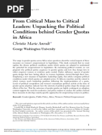 Arendt - From Critical Mass To Critical Leaders - Unpacking The Political Conditions Behind Gender Quotas in Africa