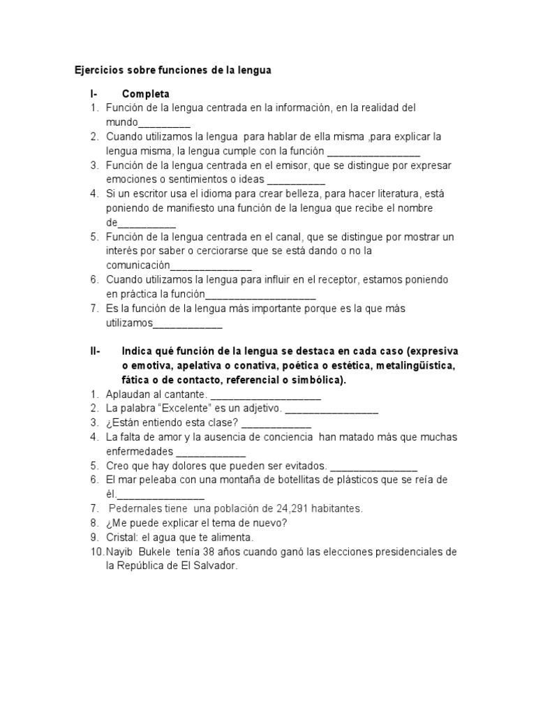 Funciones de la lengua en ejercicios | PDF | Artes del Lenguaje y ...