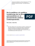 De La Política A Lo Político. Incidencias de La Ética Del Psicoanálisis en El Pensamiento Político Conte (... )