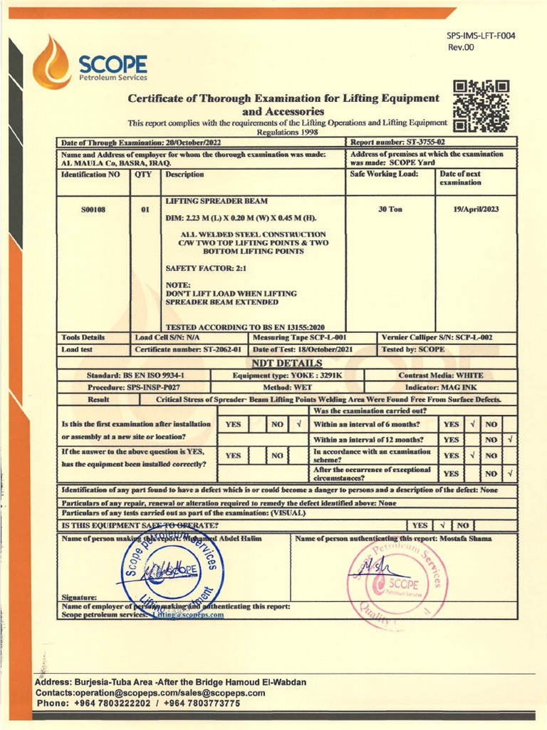 Lifting Equipment Inspection Report PDF