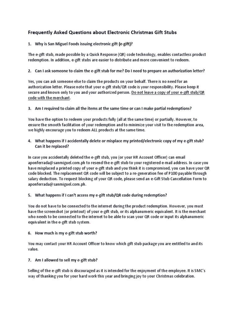 E-Gift Stub Redemption FAQs | PDF | Qr Code | Cyberspace