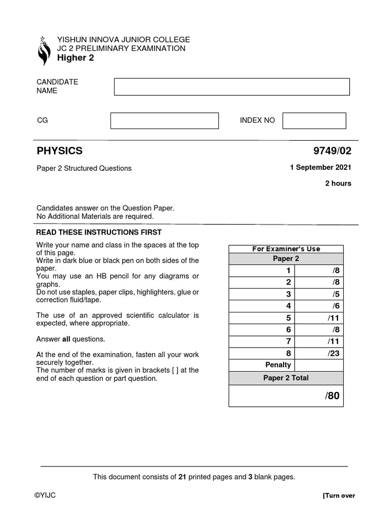 2021 H2 Phy Prelim Paper 2 Question Paper (ForJCs) | PDF | Microwave ...