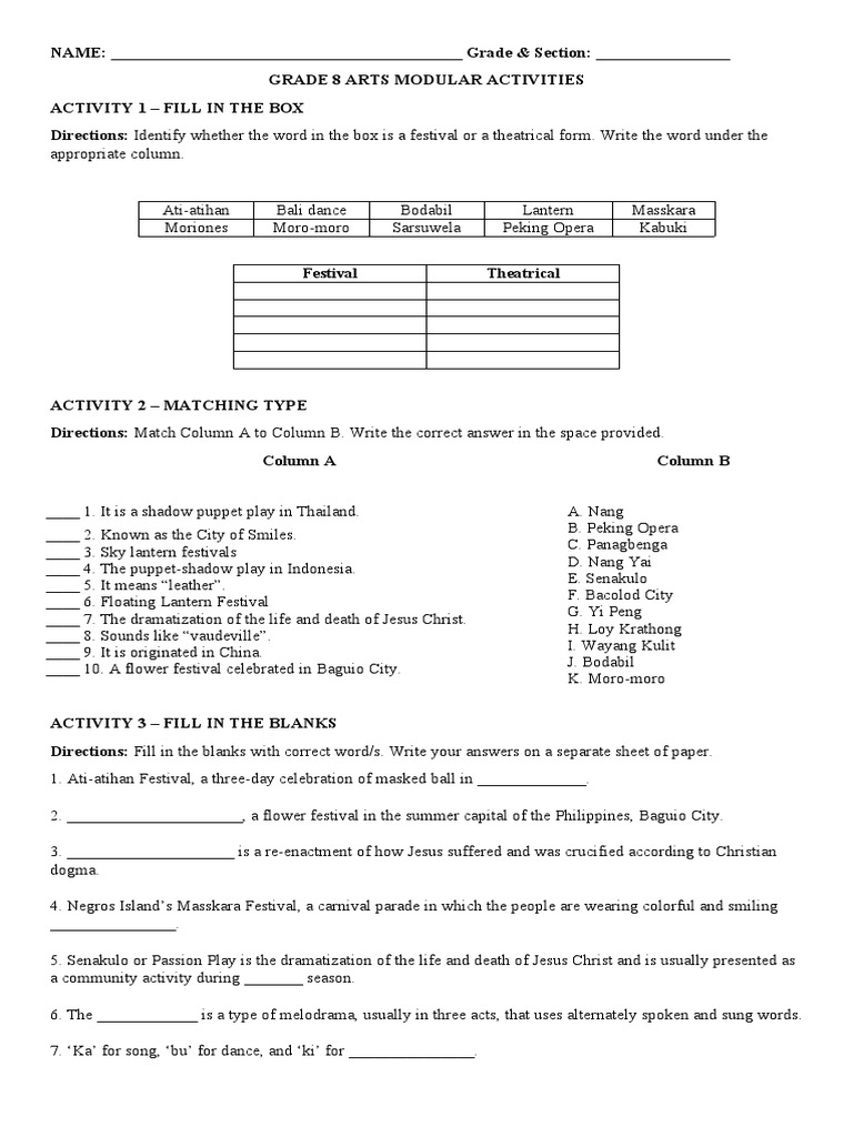 Grade 8 arts pdf