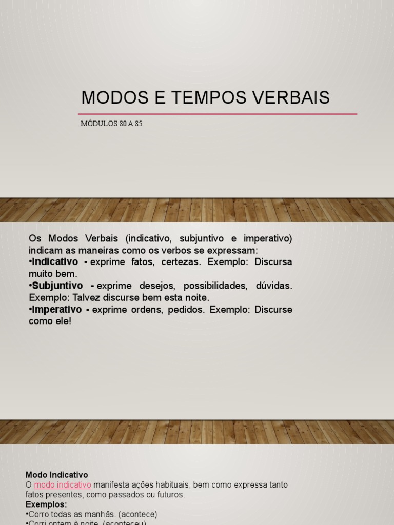 Modos e Tempos Verbais: Exemplos e Definições | PDF | Morfologia ...