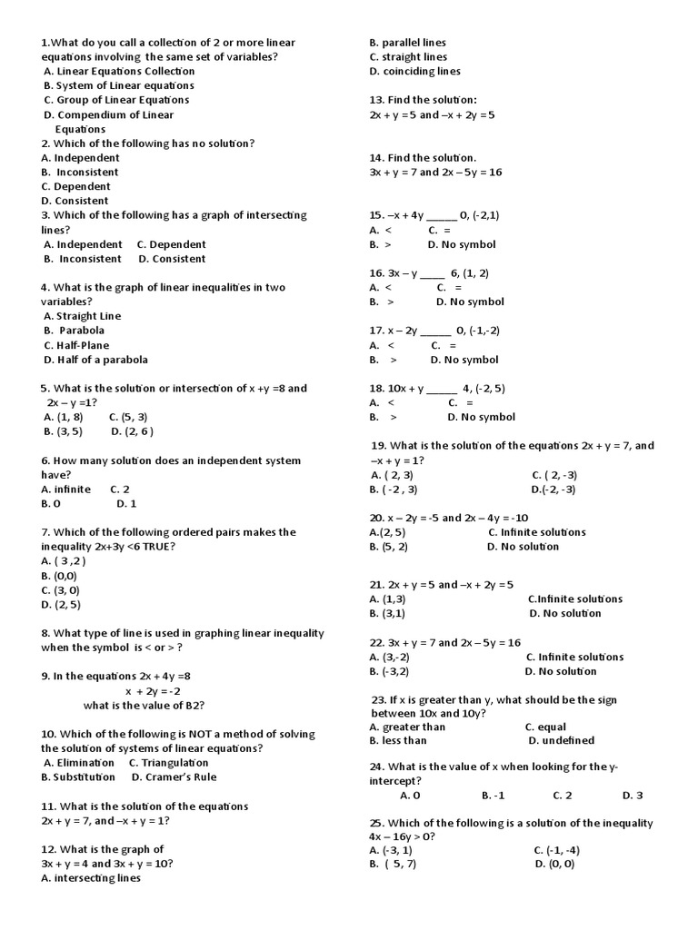 MATH Summative For Exam 3rd Quarter PDF Equations System Of