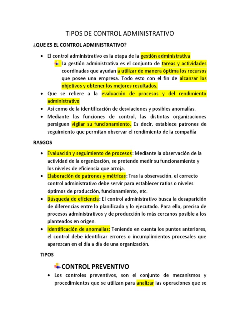 Tipos de Control Administrativo | PDF | Presupuesto | Evaluación