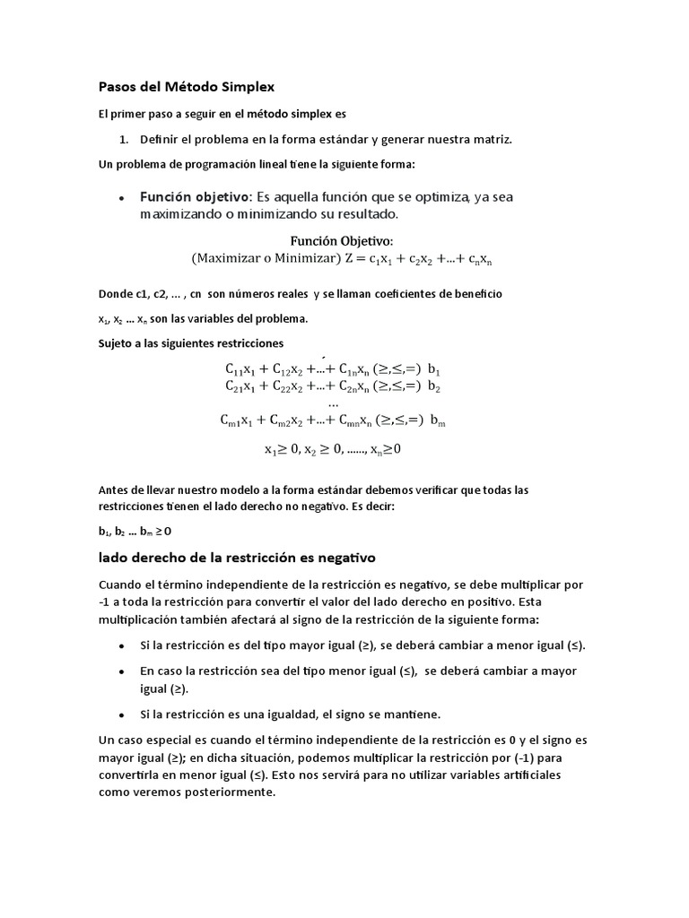 Pasos Del Método Simplex Expo PDF