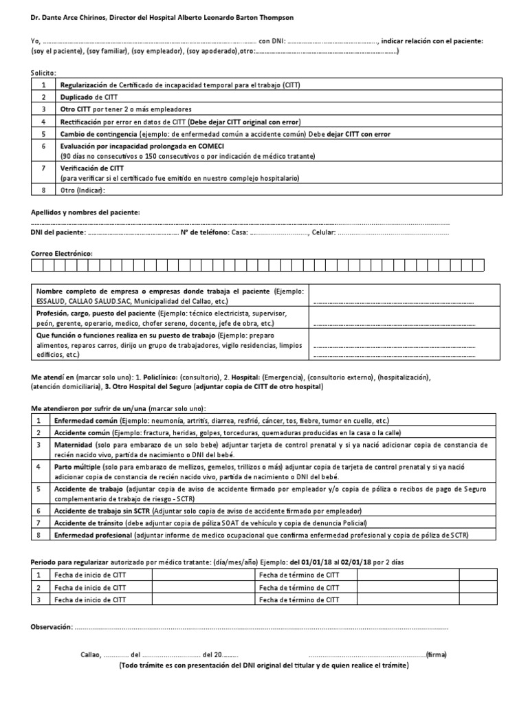 Solicitud de Regularización CITT | PDF | Hospital | Medicina CLINICA