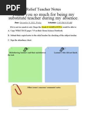 Substitute teacher Notes