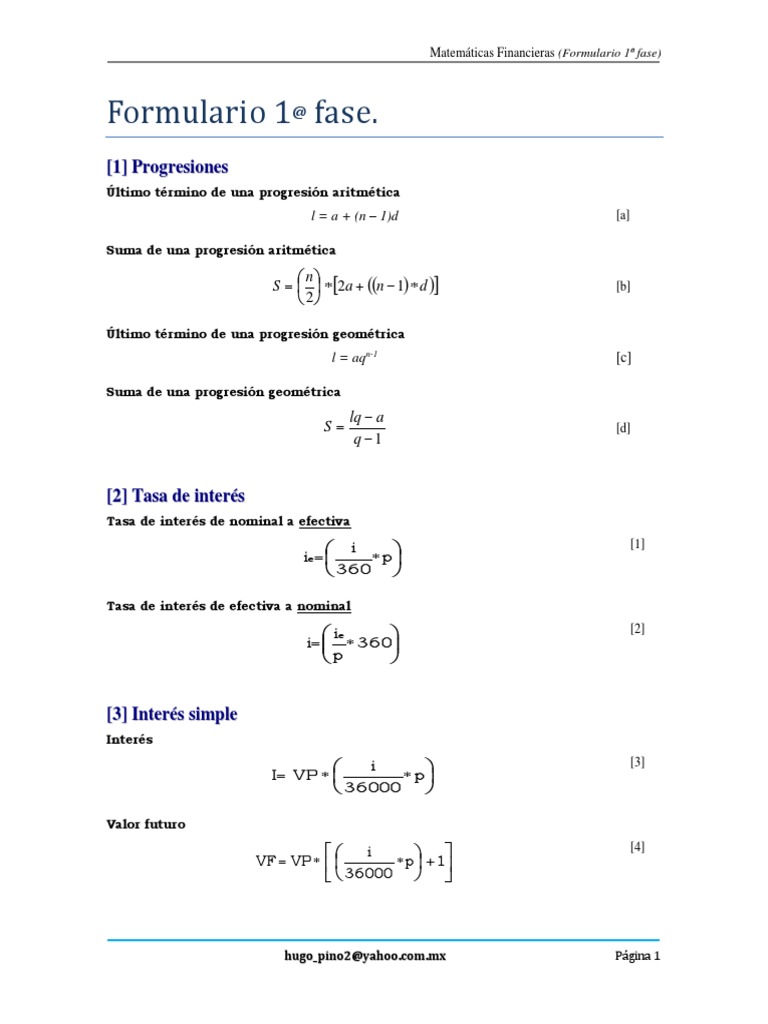 Formulario de Matemáticas Financieras | PDF