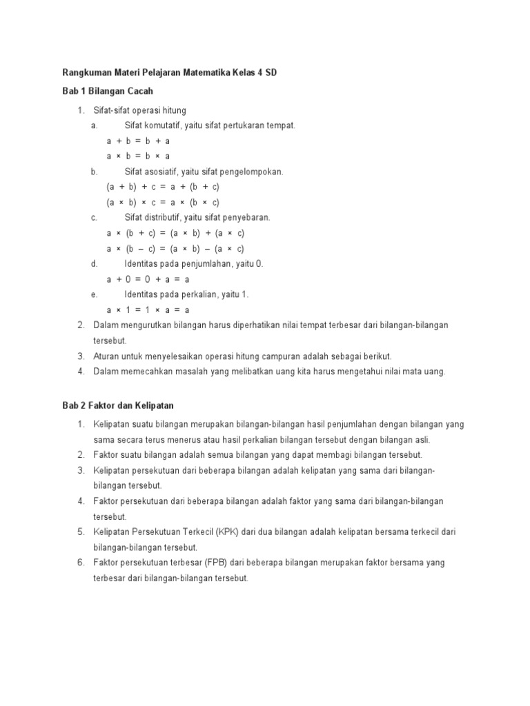 Rangkuman Matematika Kelas 4 SD | PDF | Metode & Bahan Ajar