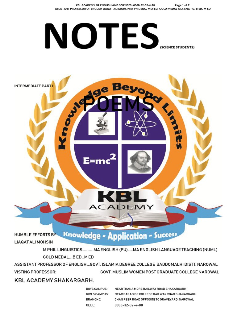 Notes First Year Poems Science Students Pdf God Ecclesiastes