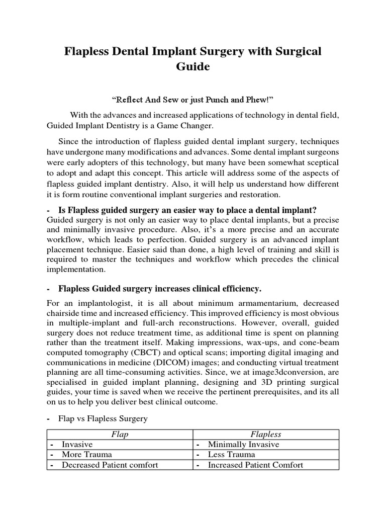 Flapless Dental Implant Surgery With Surgical Guide | PDF | Dental ...