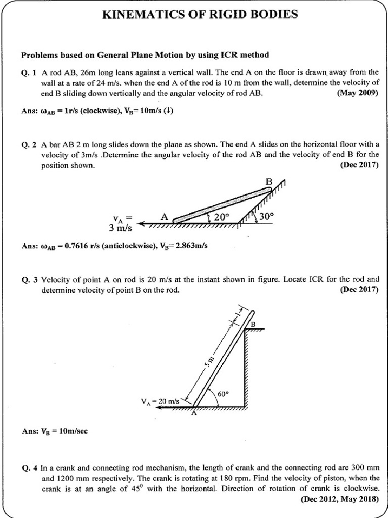 Question Bank Kinematics Of Rigid Bodies Pdf