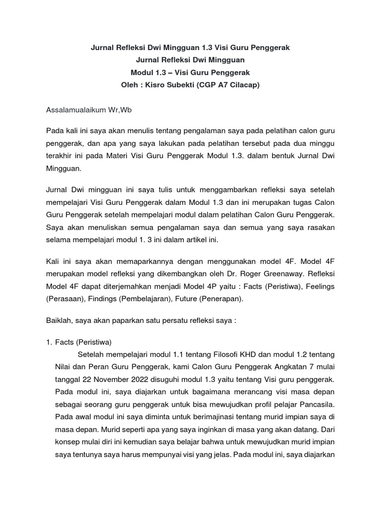 Refleksi Visi Guru Penggerak Modul 1.3 | PDF | Karier & Perkembangan