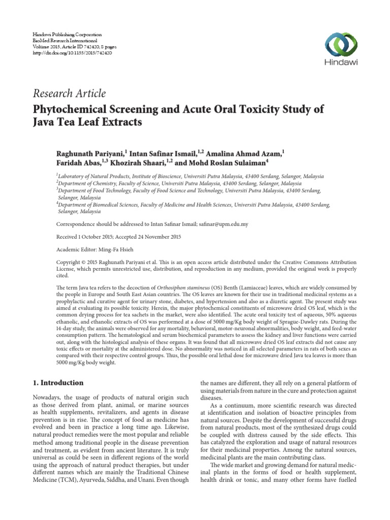 Research Article Phytochemical Screening and Acute Oral Toxicity Study