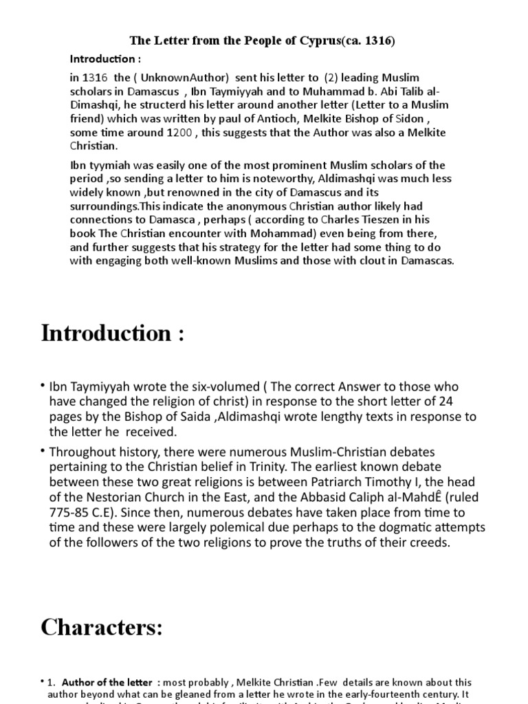 Cyprus Letter to Ibn Taymiyyah (1316) | PDF | Prophets And Messengers ...