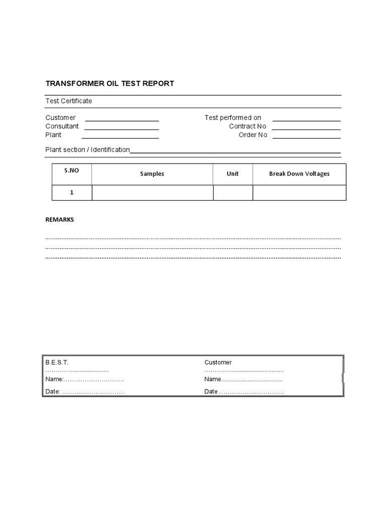 Transformer Oil Test Report Summary | PDF | Finance & Money Management ...