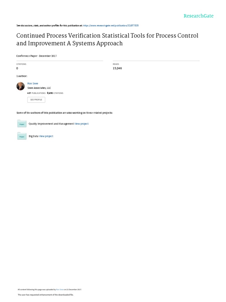Snee ContinuedProcessVerificationToolsMethodsJune2017 | PDF | Data ...