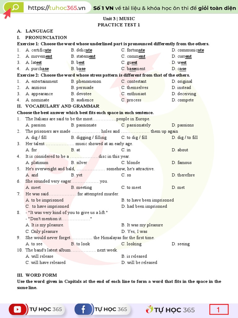 Practice Test Unit 3 Pdf Learning