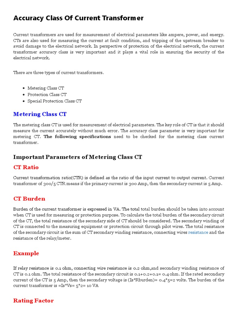 Accuracy Class of Current Transformer Electrical Volt PDF