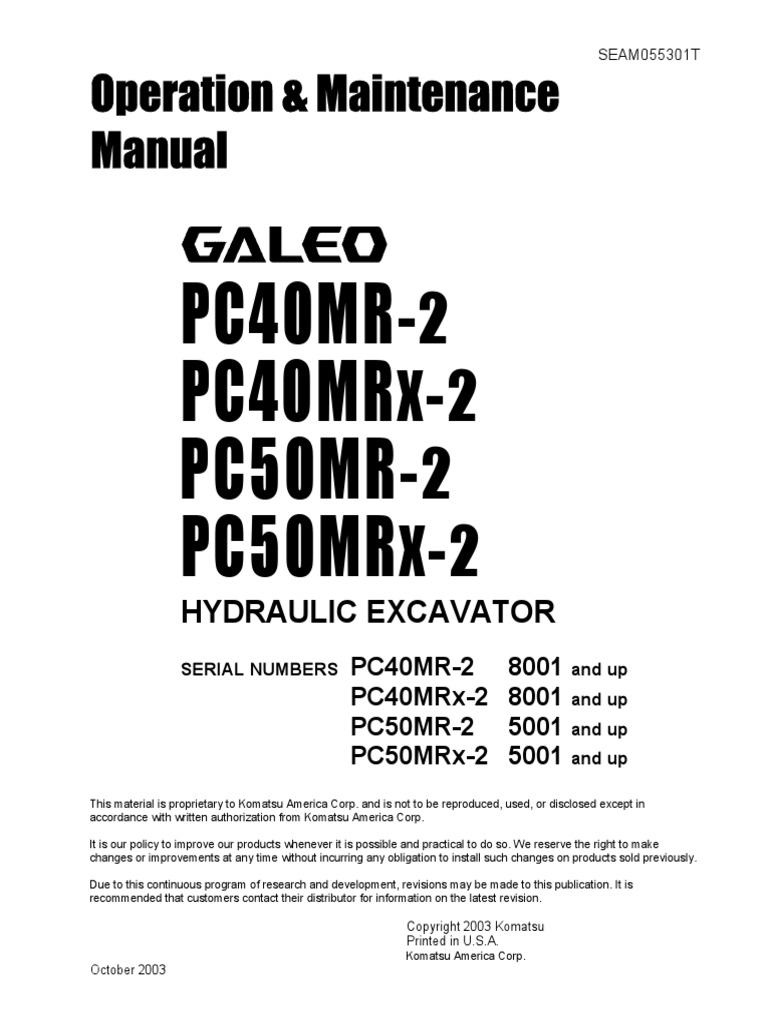 PC40MR 2 MRX 2 PC50MR 2 MRX 2. Operation Maintenance Manual