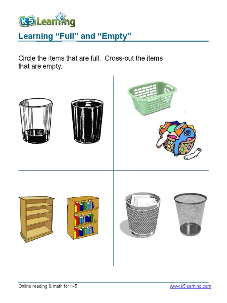 Kindergarten Full Empty Worksheet 1 PDF