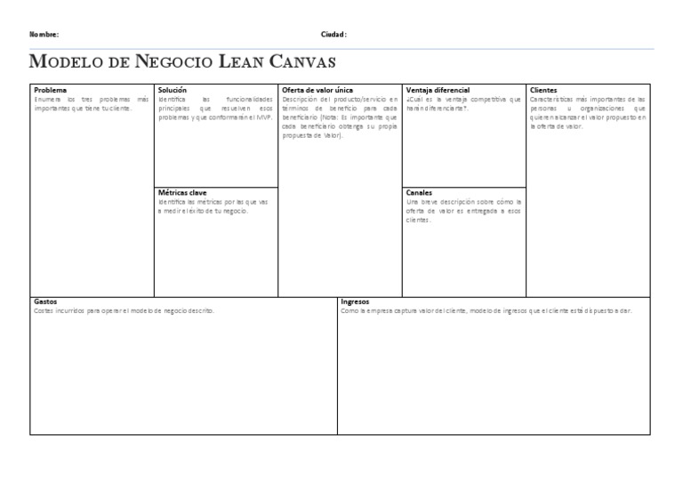 Modelo de Negocio - Lean Canvas AWE | PDF