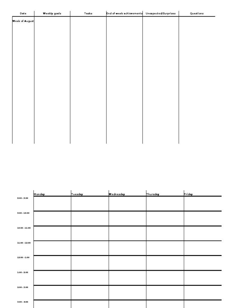 Weekly Goals and Achievements Log | PDF