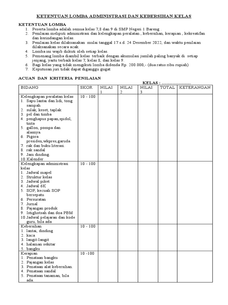 Ketentuan Lomba Kebersihan Dan Administrasi Pdf