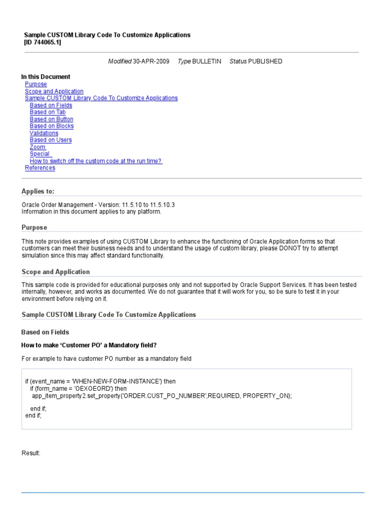 Sample CUSTOM Library Code To Customize Applications | PDF ...