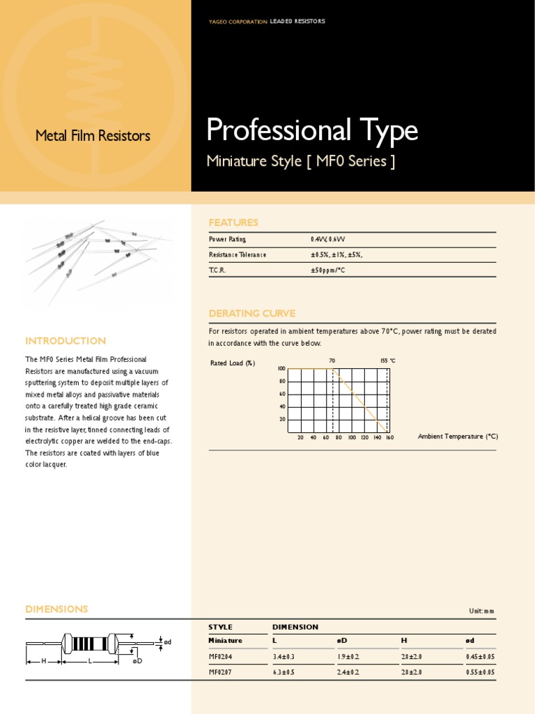 Datasheet 1417611 Yageo Mf0207fte52 2k2 Metal Film Resistor 22 K Axial