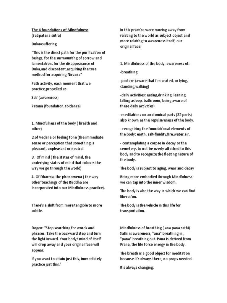 The 4 foundations of mindfulness pdf mindfulness experience