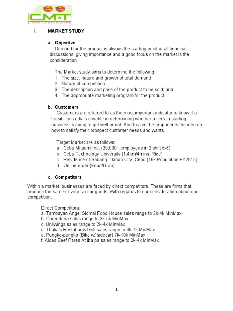 Market Study for Food Business | PDF | Expense | Income Statement