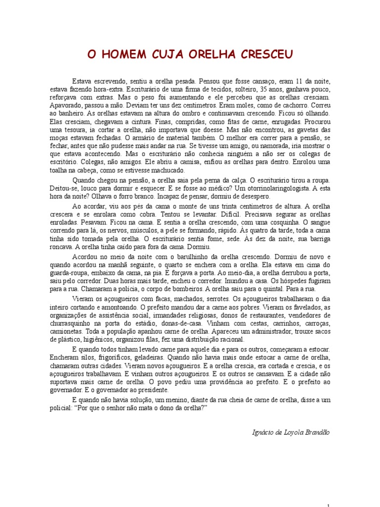 I. de Loyola Brandão - O Homem Cuja Orelha Cresceu | PDF | Arte ...