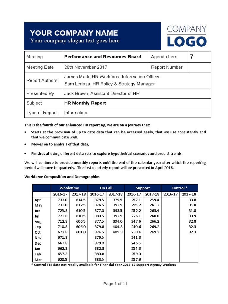 Sample Monthly HR Human Resource Report PDF Recruitment Turnover