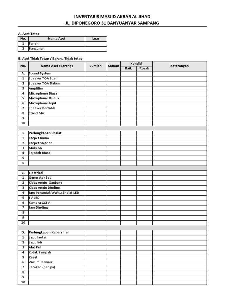Inventaris Masjid | PDF | Memasak, Makanan, & Anggur | Griya & Taman